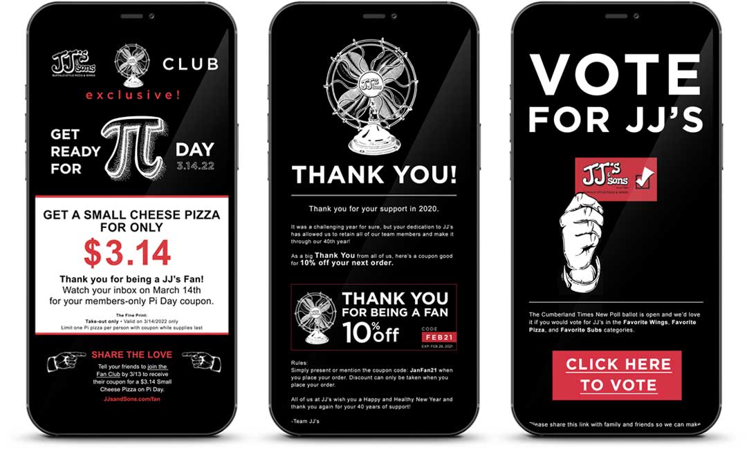 JJ's and Sons Restaurant Email Campaign design by faucethead creative