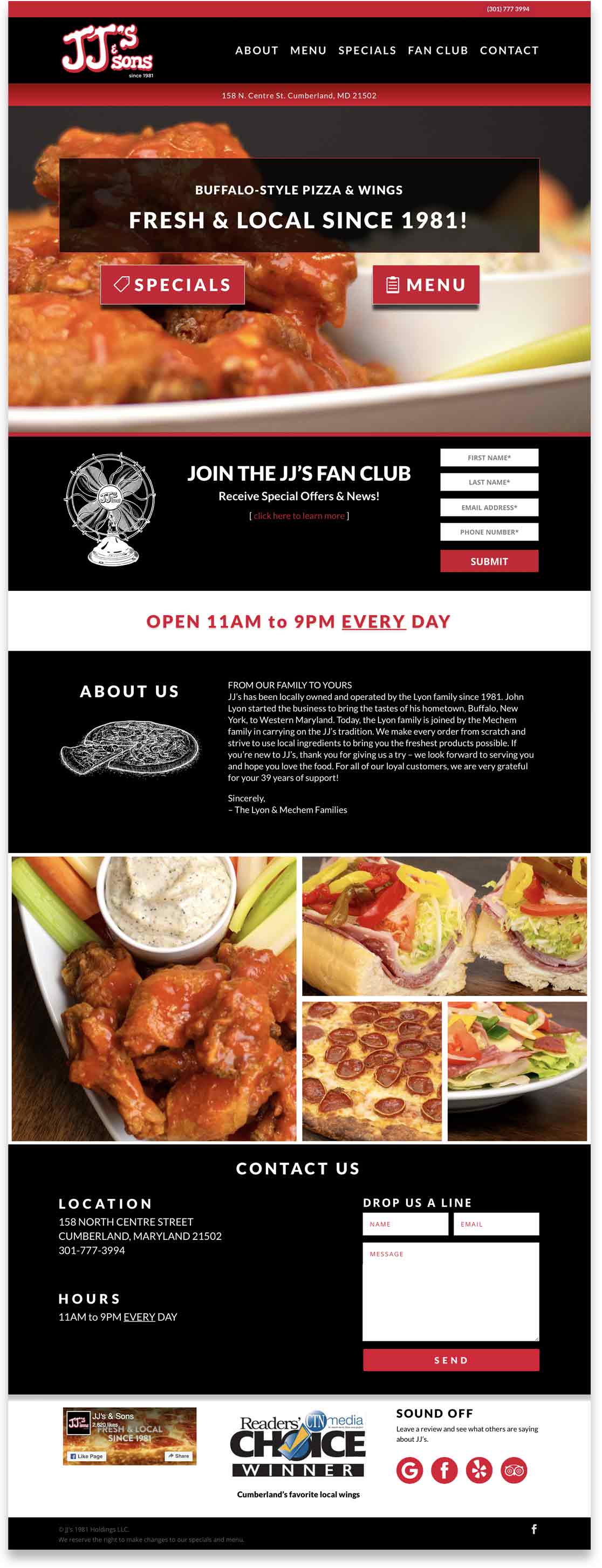 JJ's and Sons Restaurant Website design by faucethead creative